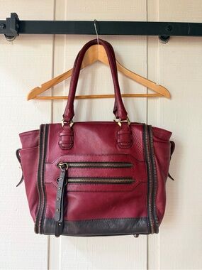 orYANY Burgundy Leather Shoulder Bag with Dark Brown Trim